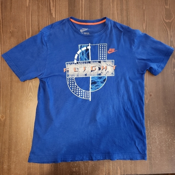 Mens Size Large Nike Flight T Shirt Blue Graphic Print T Embroidered Nike Logo - Picture 1 of 12